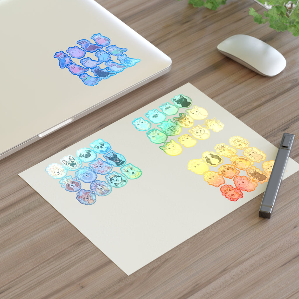 Royal Pets die-cut sticker sheet with blue, green, yellow and orange pet figures