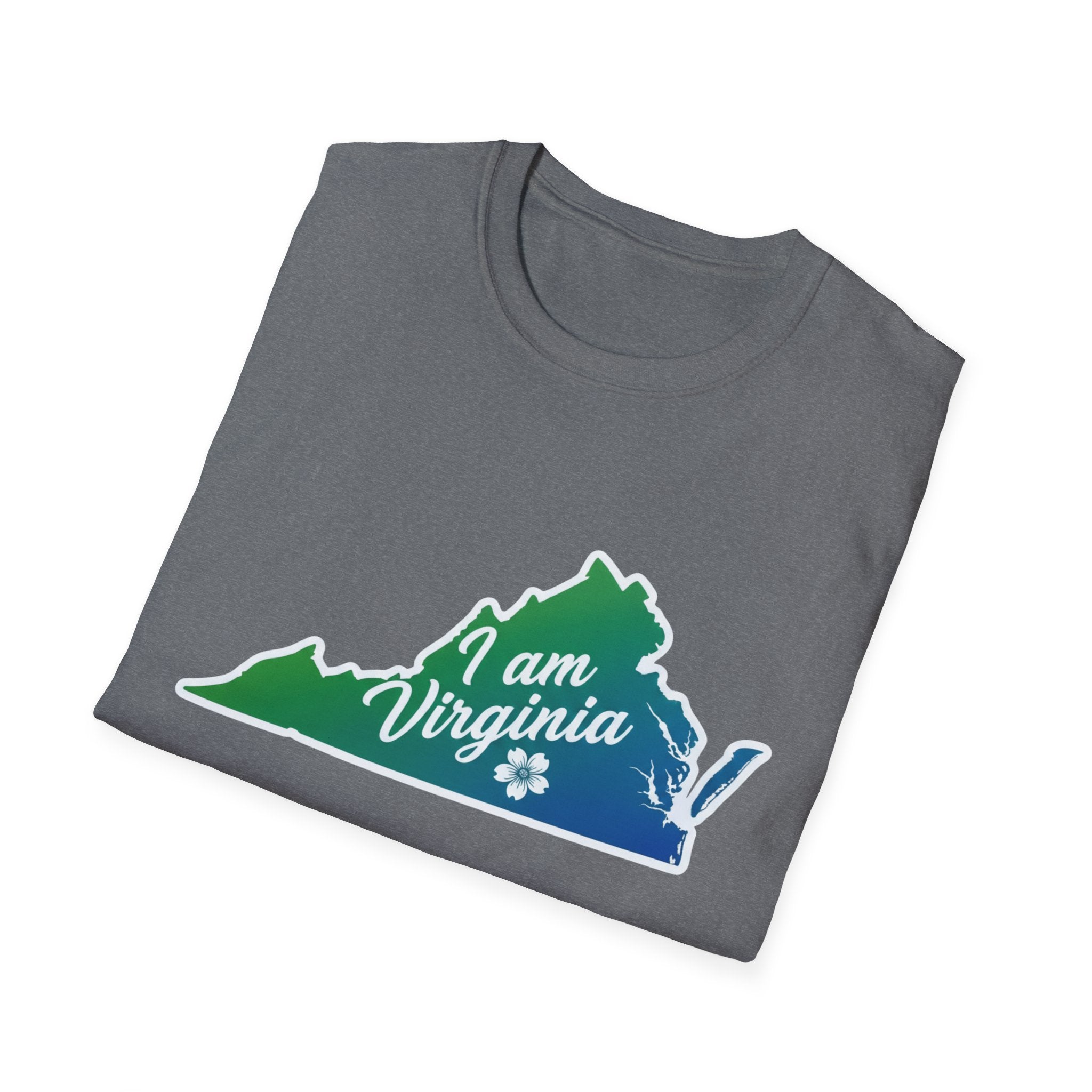 Virginia state graphic T‑shirt, dark heather grey with “I am Virginia” design