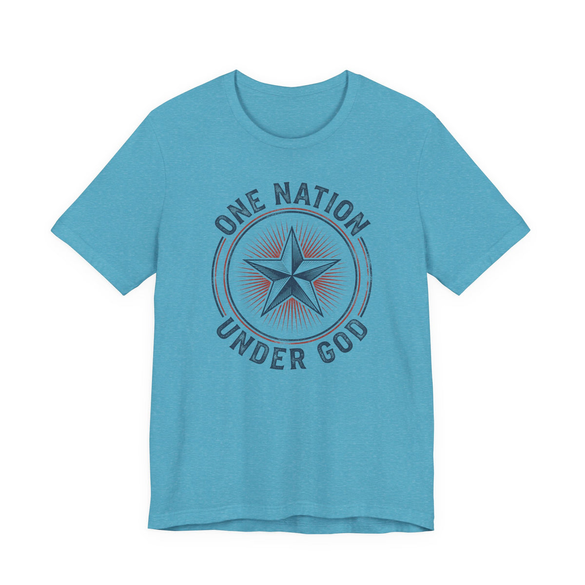 Heather aqua? crew-neck T-shirt with star circle patriotic graphic and text print