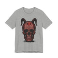 Light grey heather unisex T-shirt with horned skull demon print