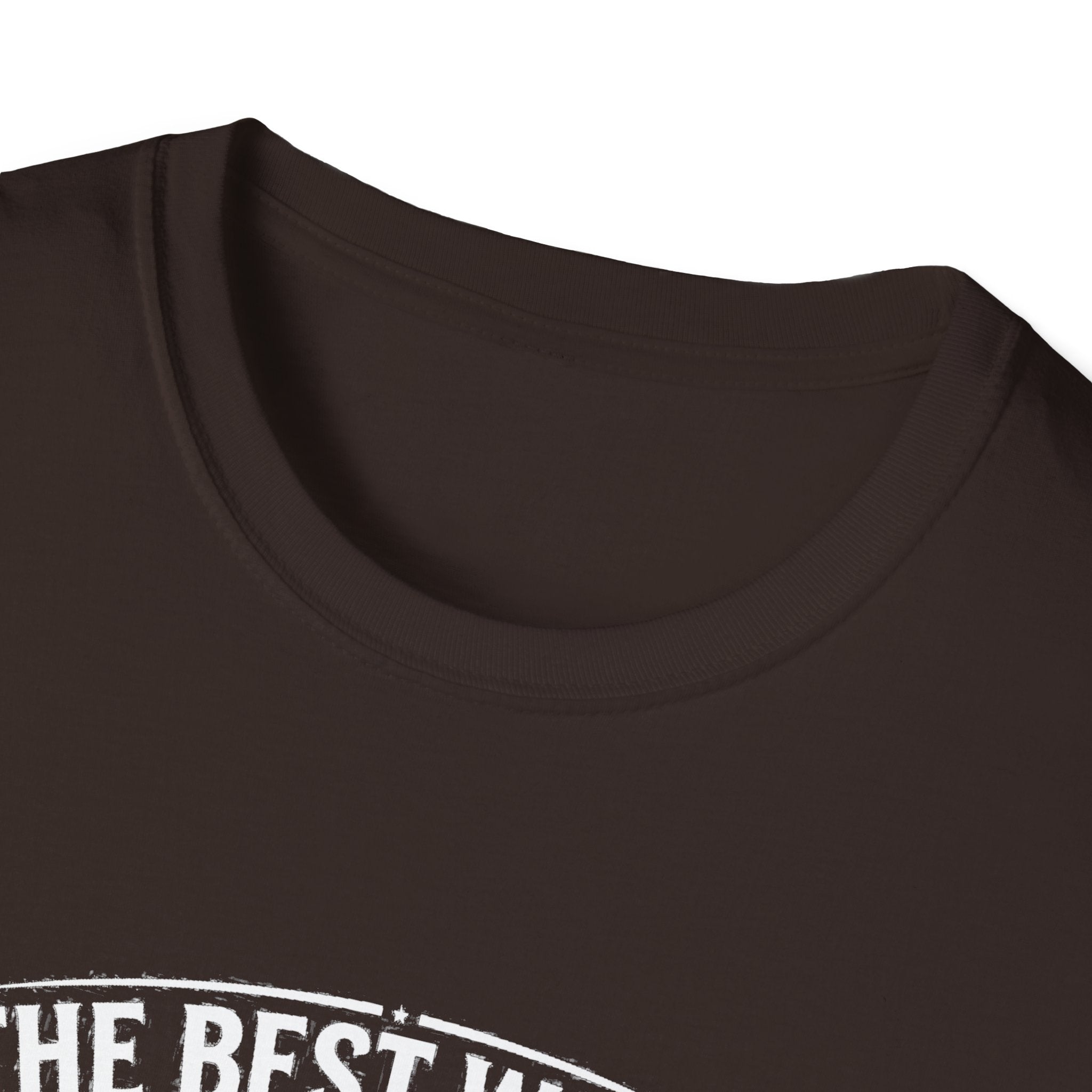 Dark Chocolate T-shirt collar close-up with partial white quote print