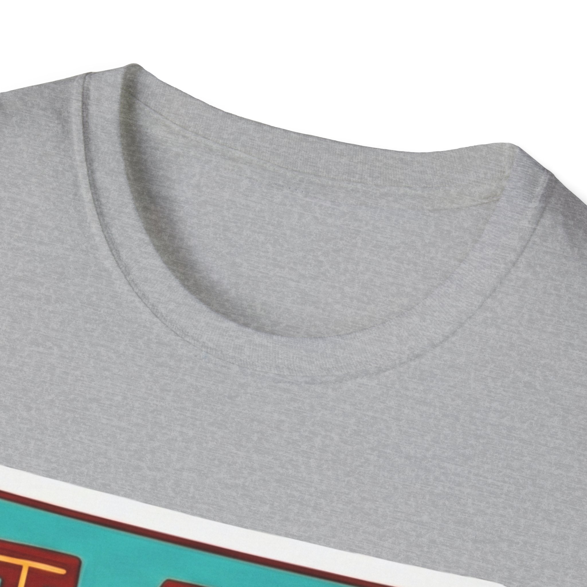 New Mexico pride T-shirt, heather grey crew neck close-up
