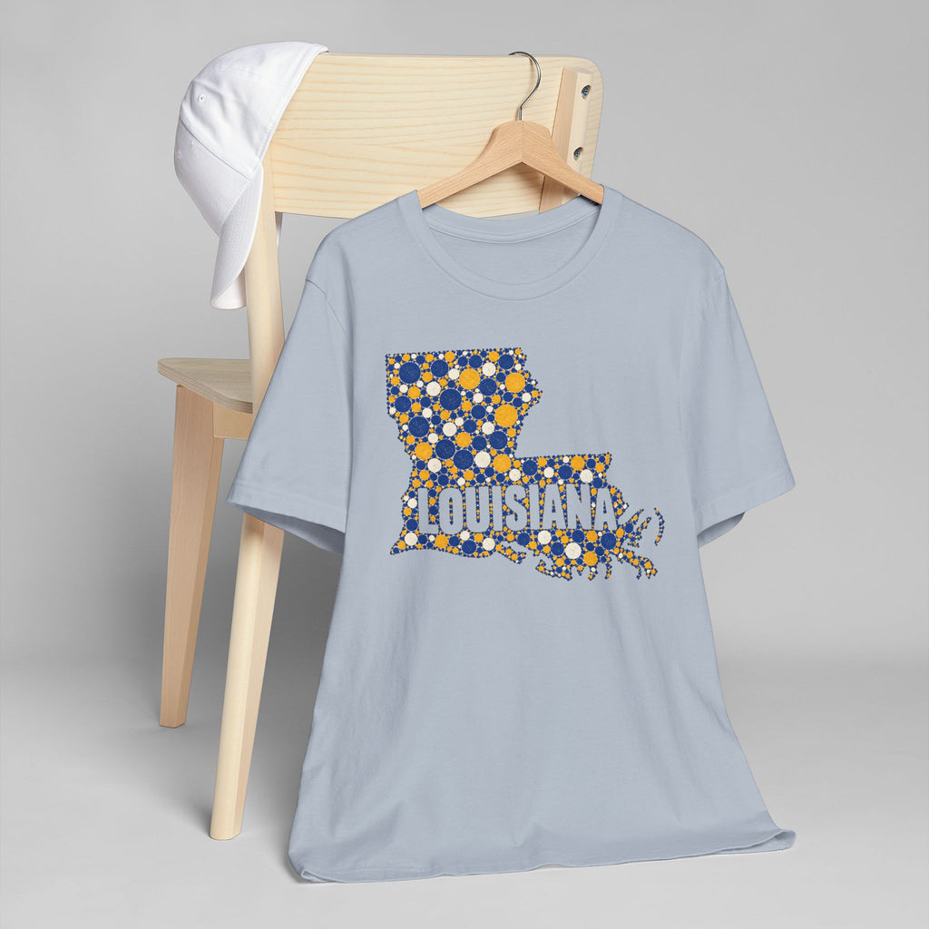 Louisiana State Shape Floral T-Shirt | Blue and Gold Louisiana Outline Graphic Tee