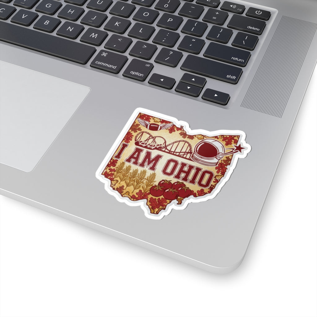 I AM OHIO Sticker im Ohio-Umriss mit Astronautenhelm, roten Beeren und Stern