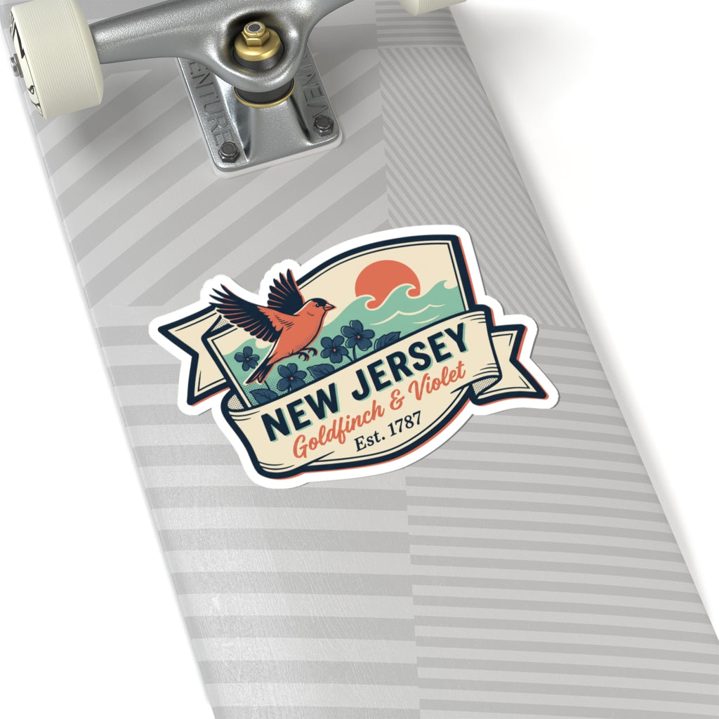 New Jersey sticker decal on a paper tag, bird graphic with “Est. 1787” text.