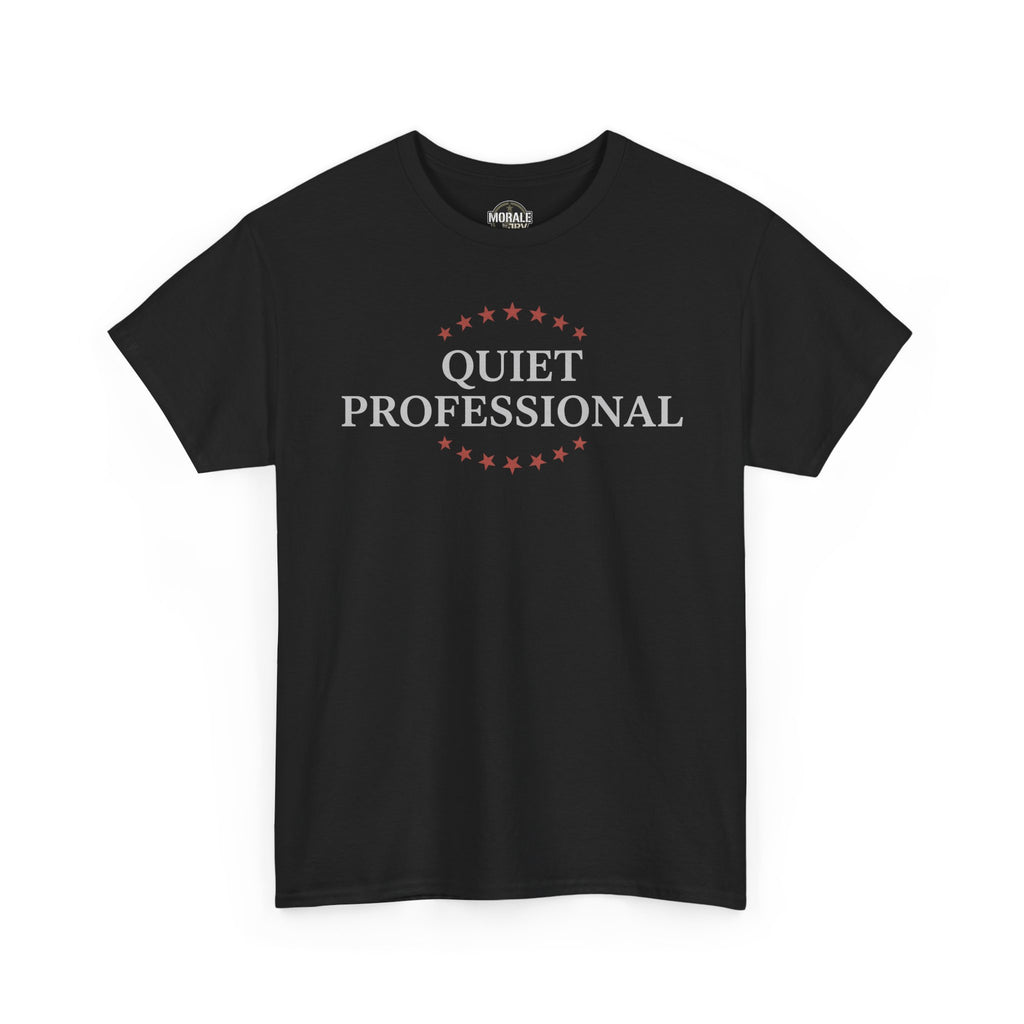 Black minimalist graphic T-shirt with centered wreath logo print