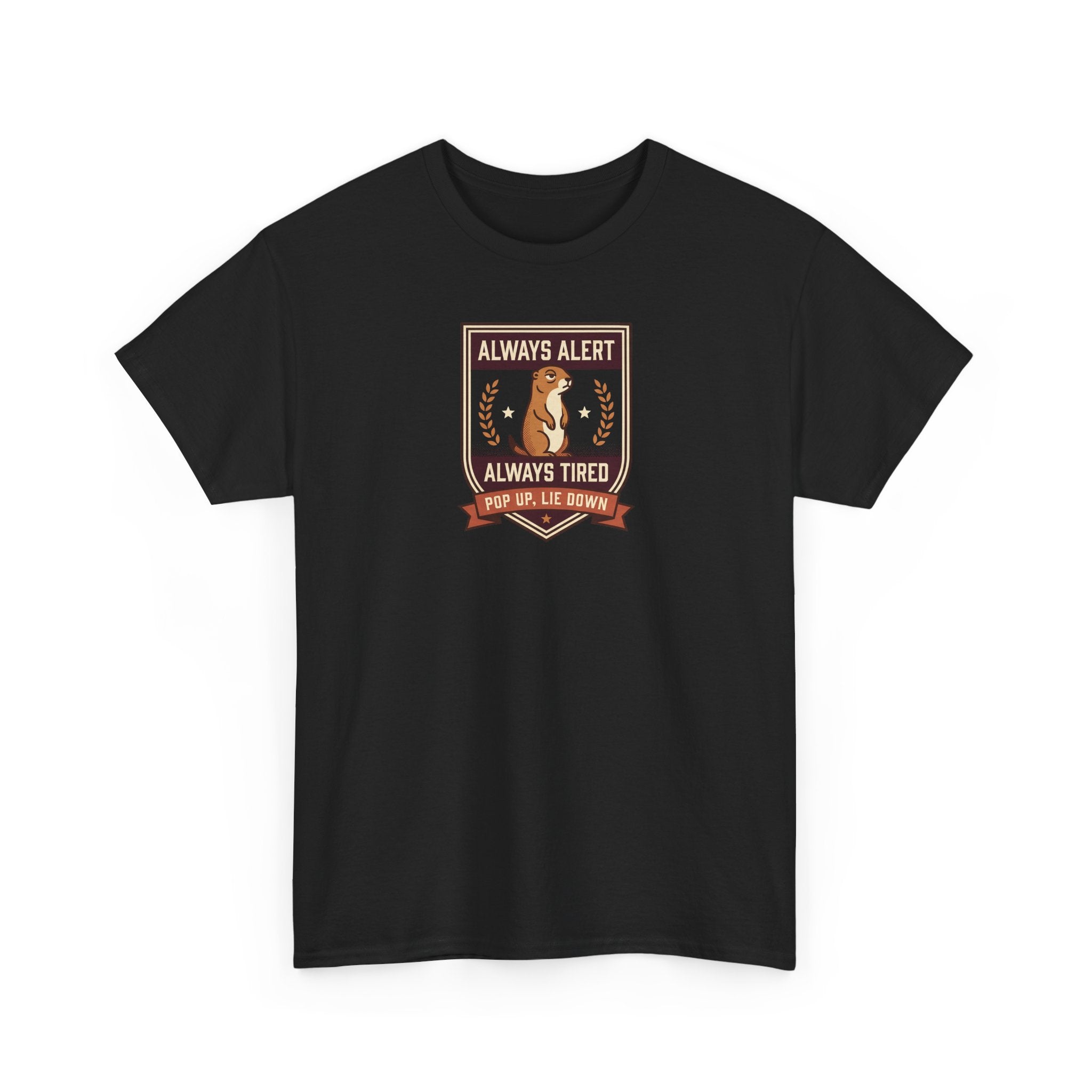 Black crewneck T-shirt with badge logo print on chest