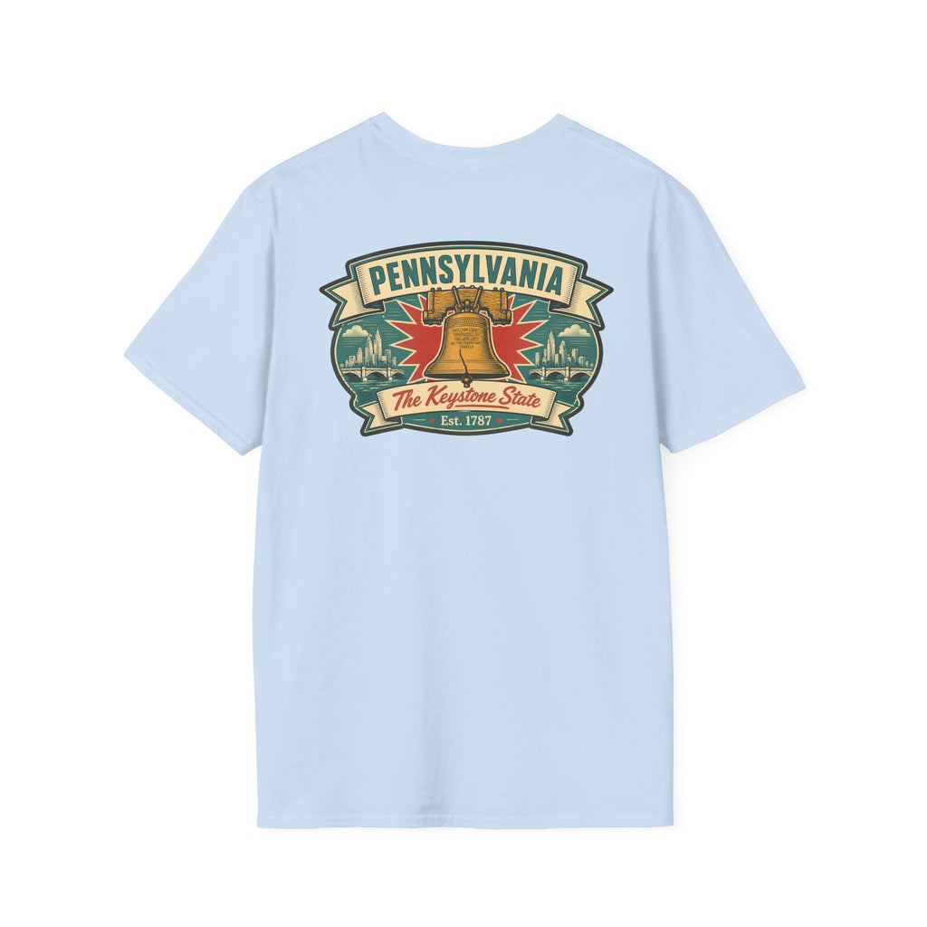 Pennsylvania Liberty Bell T-shirt in light blue with front Pennsylvania crest graphic