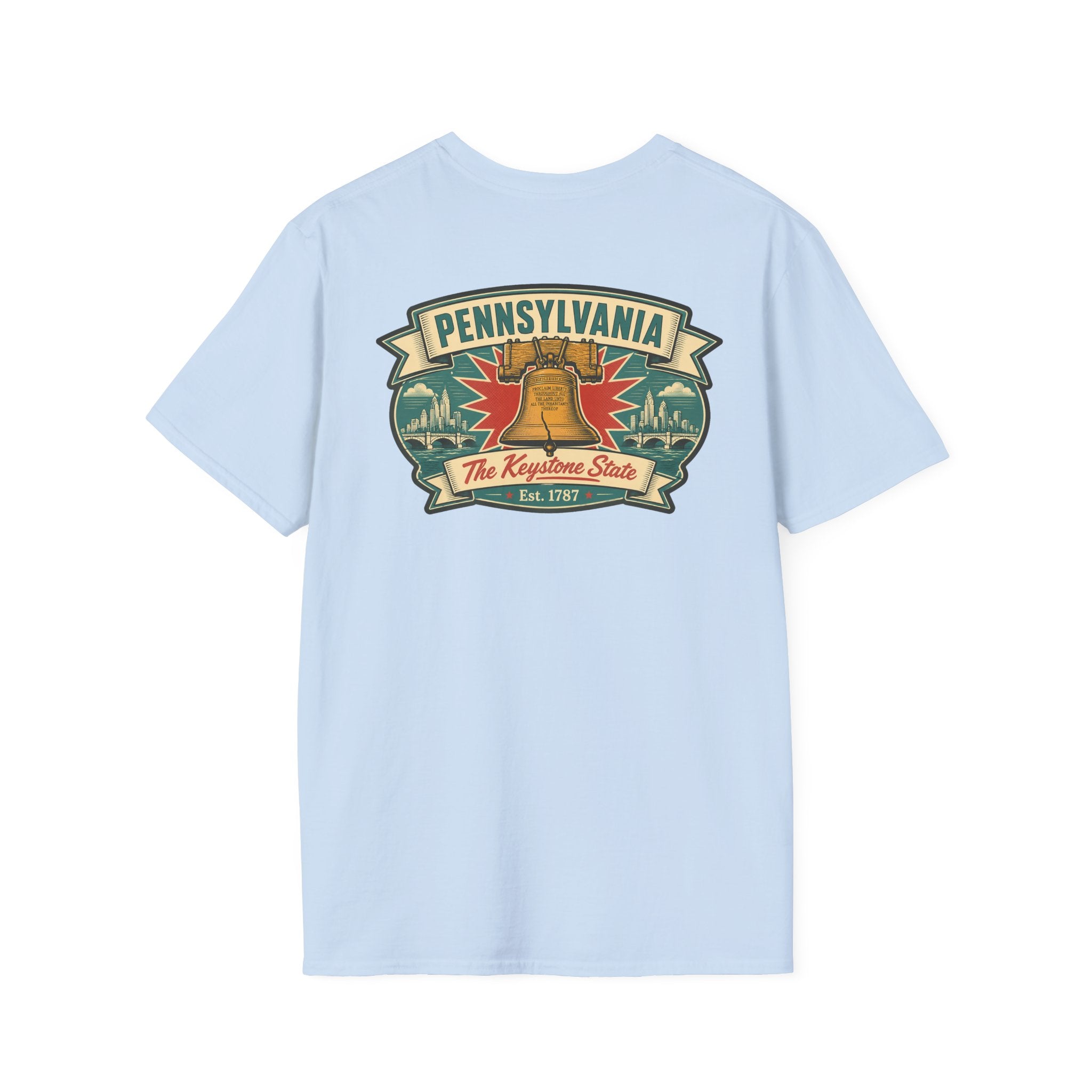 Pennsylvania Liberty Bell T-shirt in light blue with front Pennsylvania crest graphic