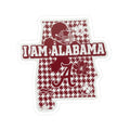 I Am Alabama Crimson sticker with maroon houndstooth pattern and football graphic