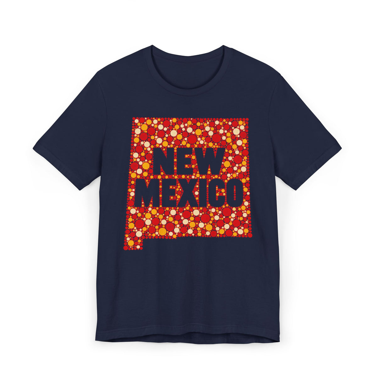 Navy crewneck t-shirt with colorful New Mexico floral map graphic