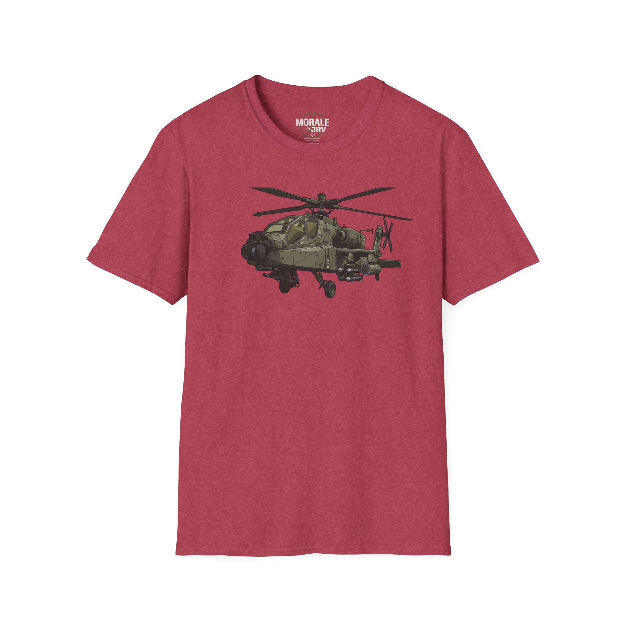 AH-64 Apache T-Shirt in burgundy with front helicopter graphic