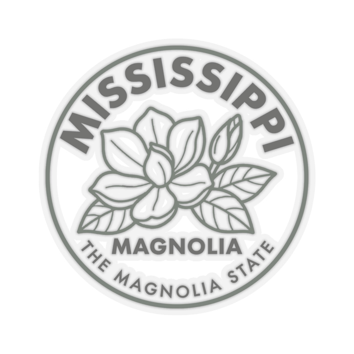 Transparent vinyl sticker with round Mississippi state magnolia flower seal graphic