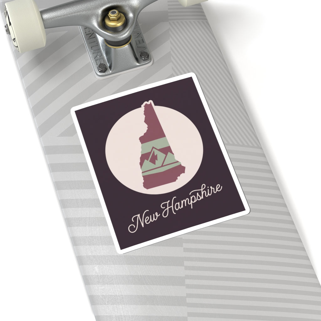 New Hampshire state silhouette kiss-cut decal sticker with mountain and script text