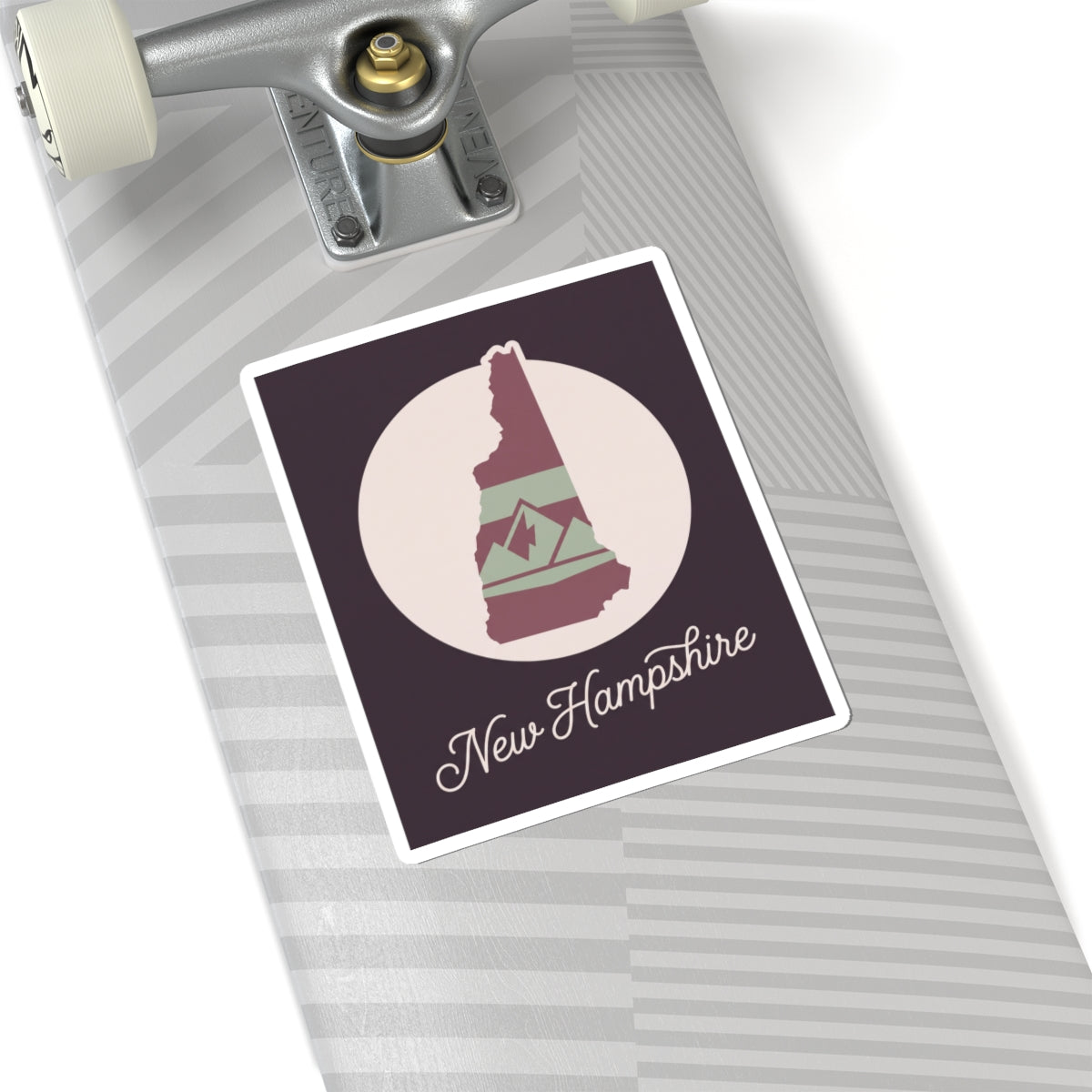 New Hampshire state silhouette kiss-cut decal sticker with mountain and script text