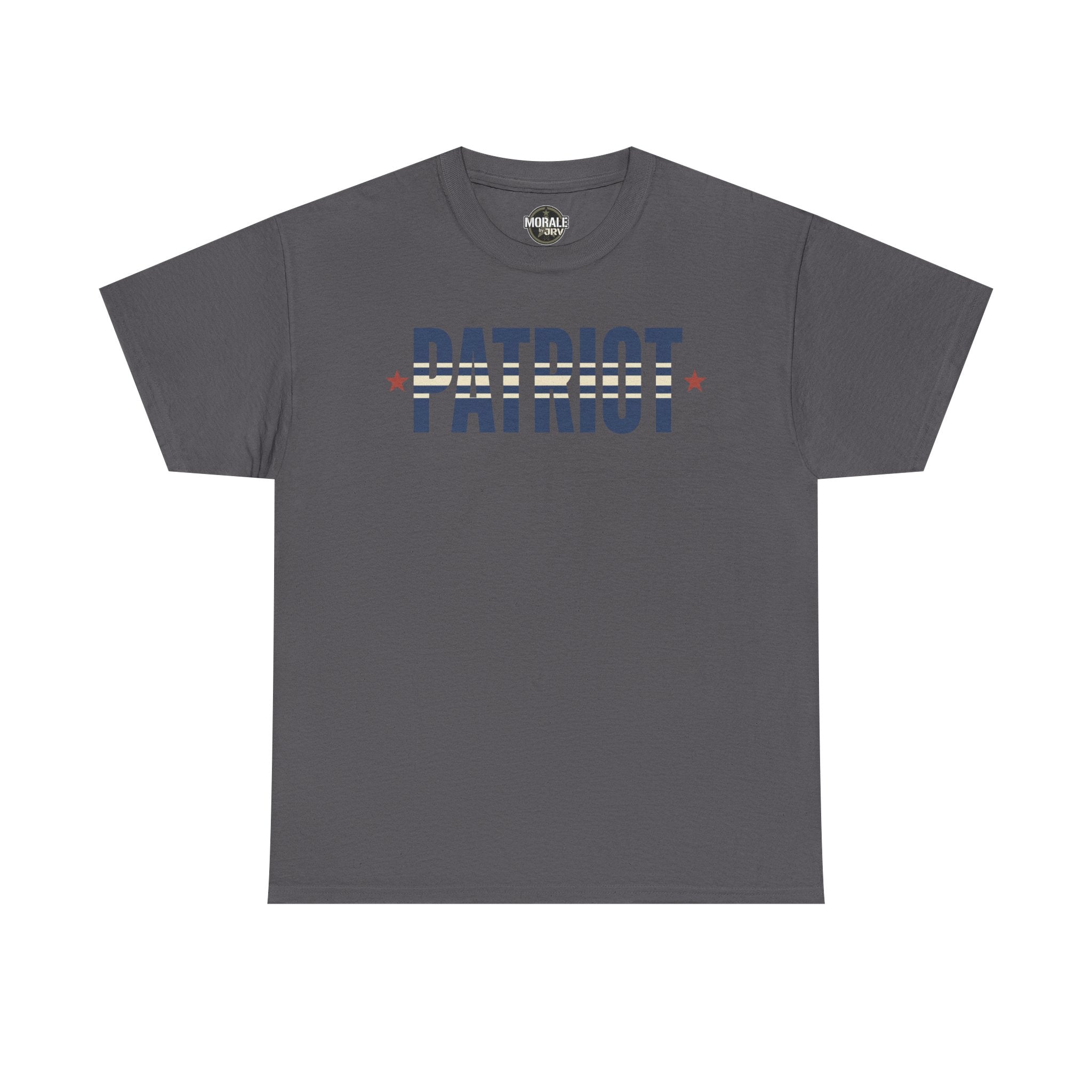 Charcoal patriot stripe T-shirt with PATRIOT logo print and red stars