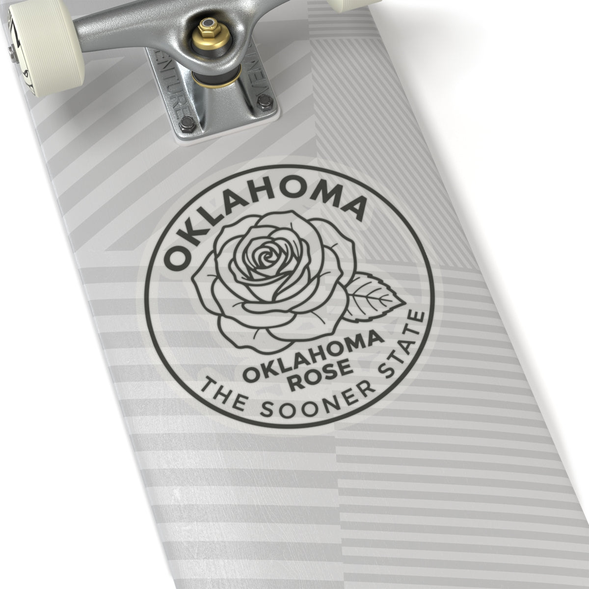 Transparent vinyl circular Oklahoma rose sticker: thin-line rose with ring text