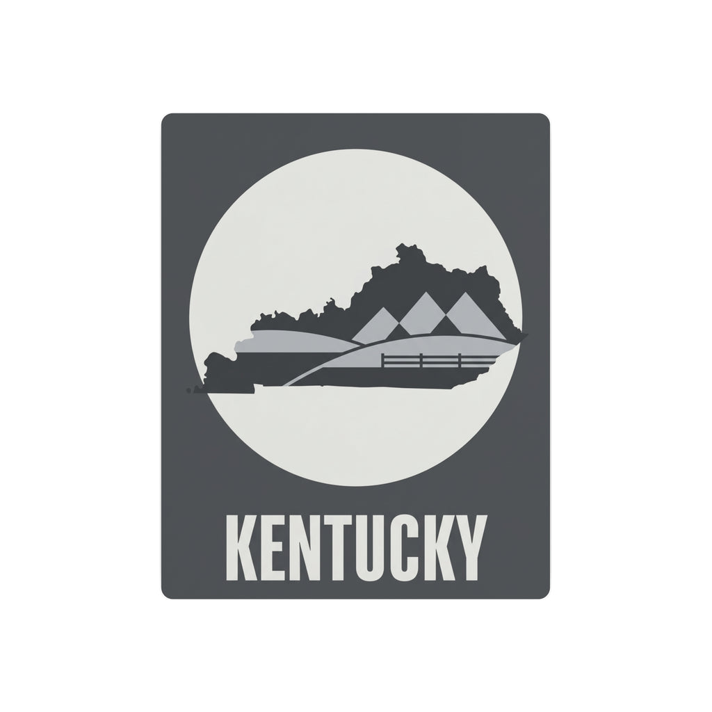 Metal wall art sign: dark square with moon circle, Kentucky silhouette, barn hills, KENTUCKY text