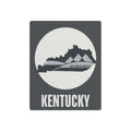 Metal wall art sign: dark square with moon circle, Kentucky silhouette, barn hills, KENTUCKY text