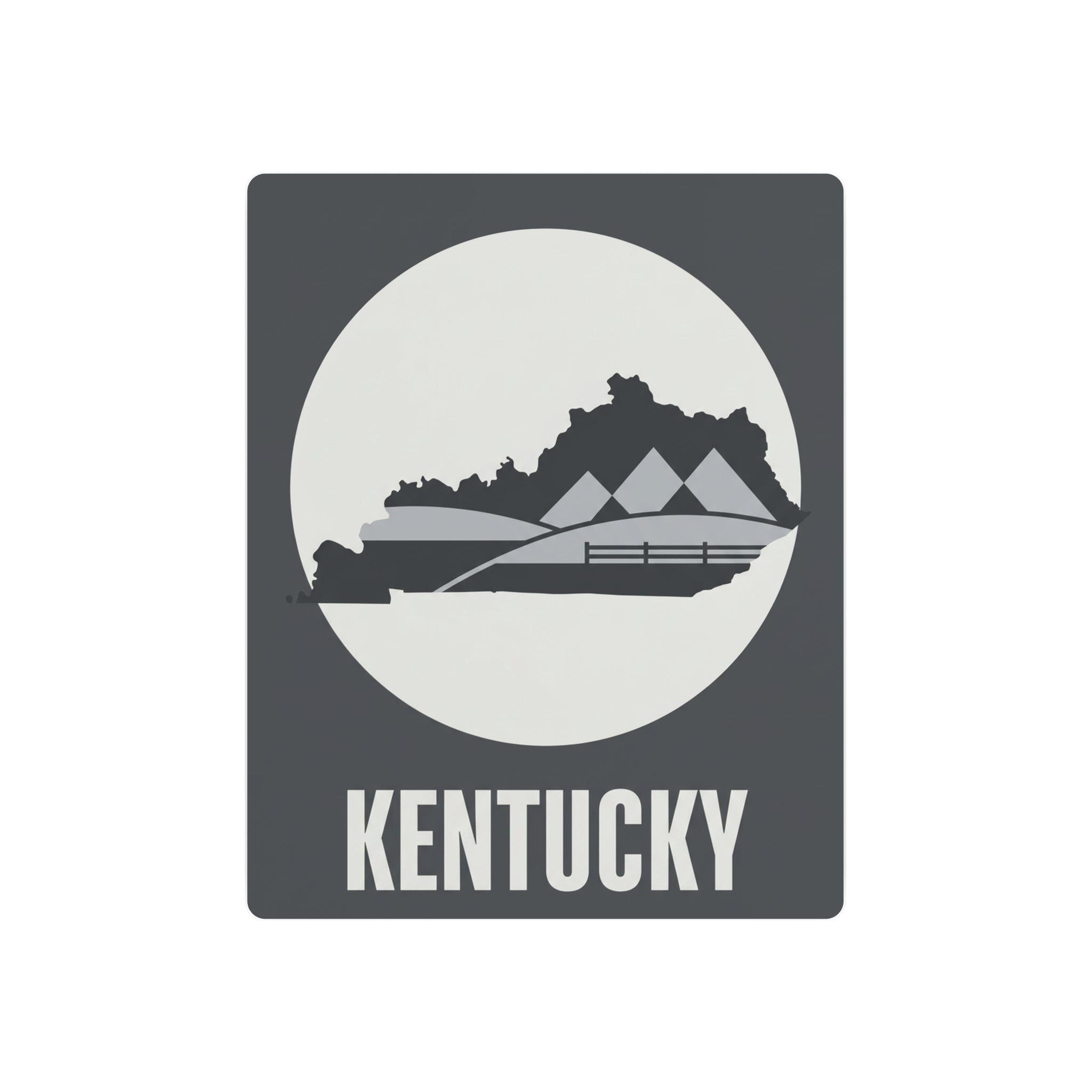 Metal wall art sign: dark square with moon circle, Kentucky silhouette, barn hills, KENTUCKY text