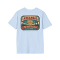 Crewneck T-shirt in light blue with Arkansas “Natural State” badge graphic