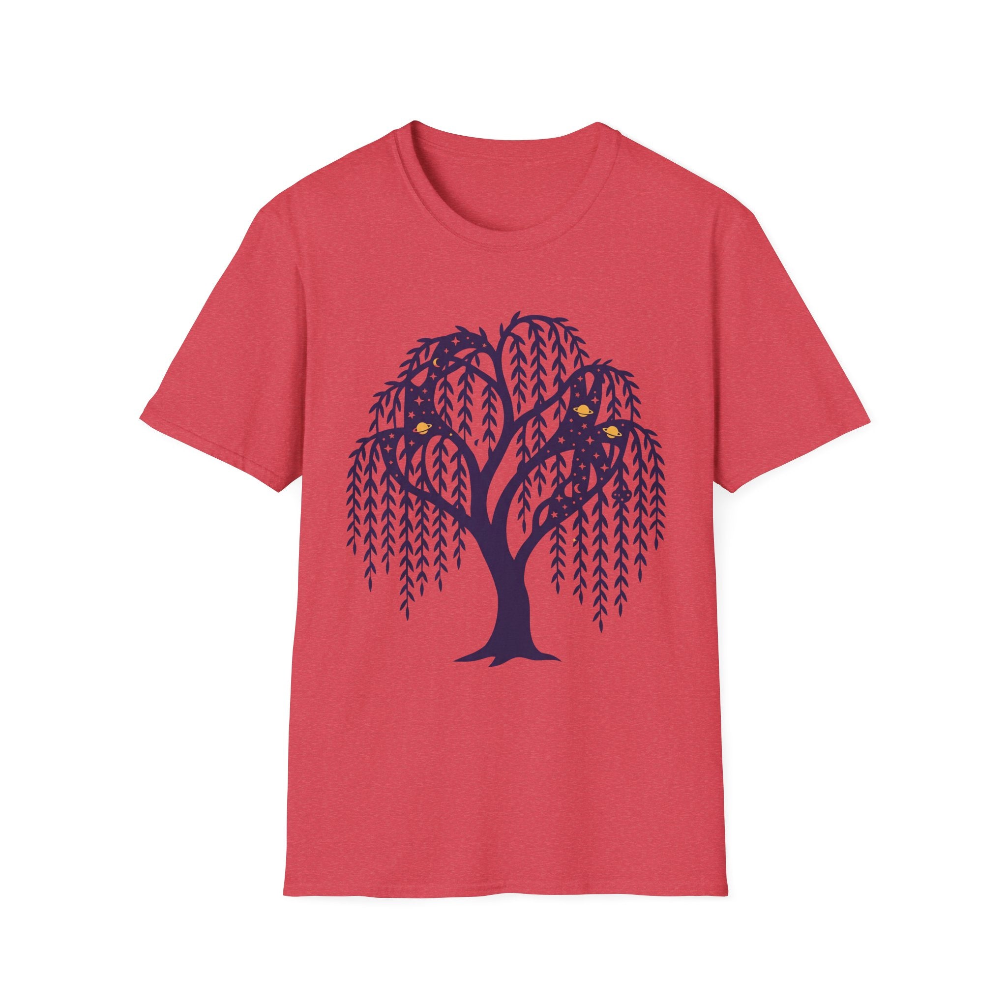 Camiseta Willow Tree Night Owls con gráfica de árbol y búhos, color rojo oscuro