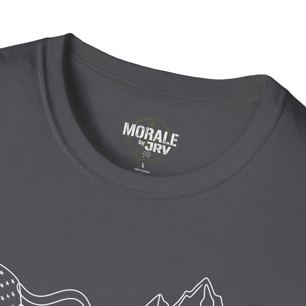 Charcoal T-shirt neckline with small chest logo print