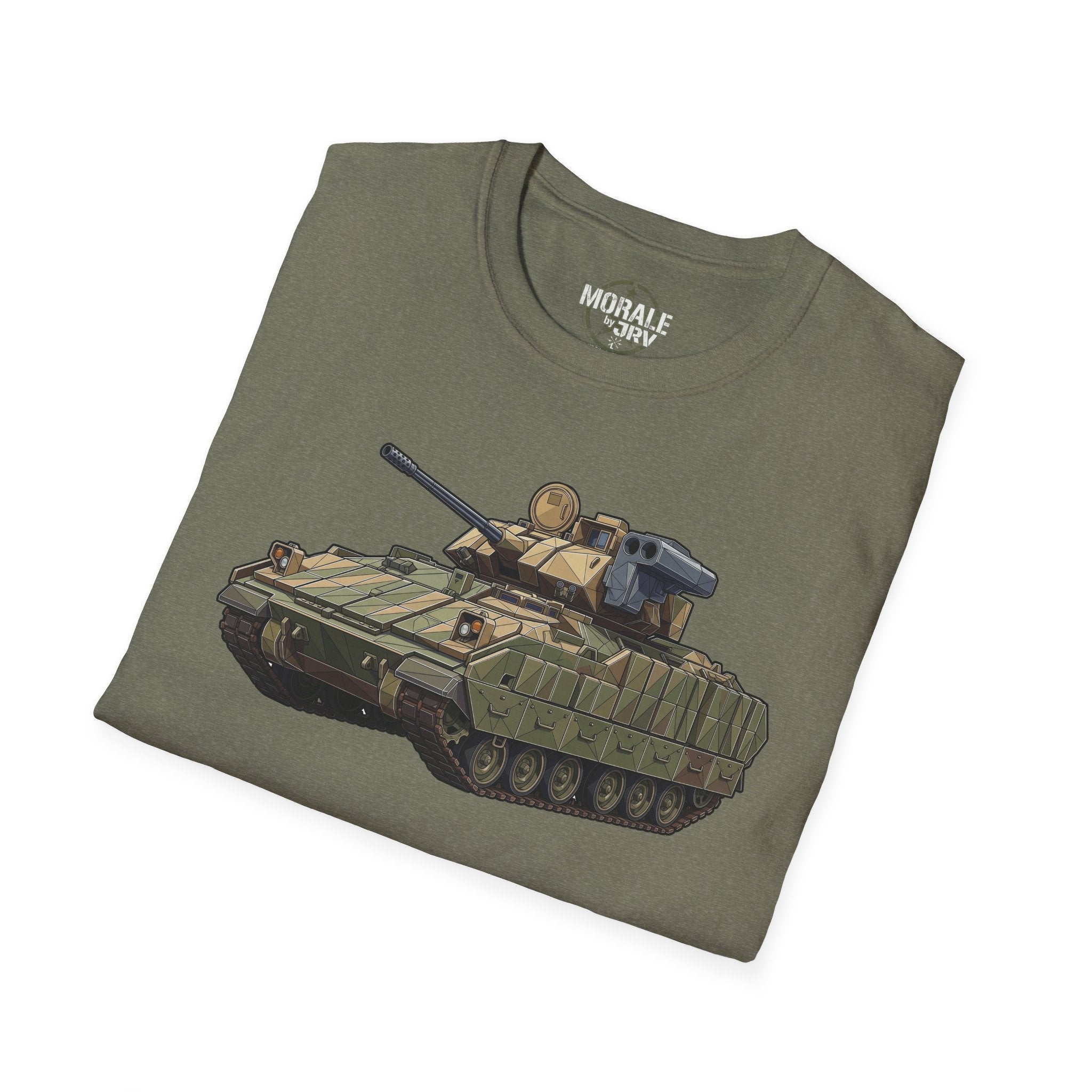 Olivegrünes Tank-T-Shirt mit Panzer-Grafik in Olivgrün und Beige