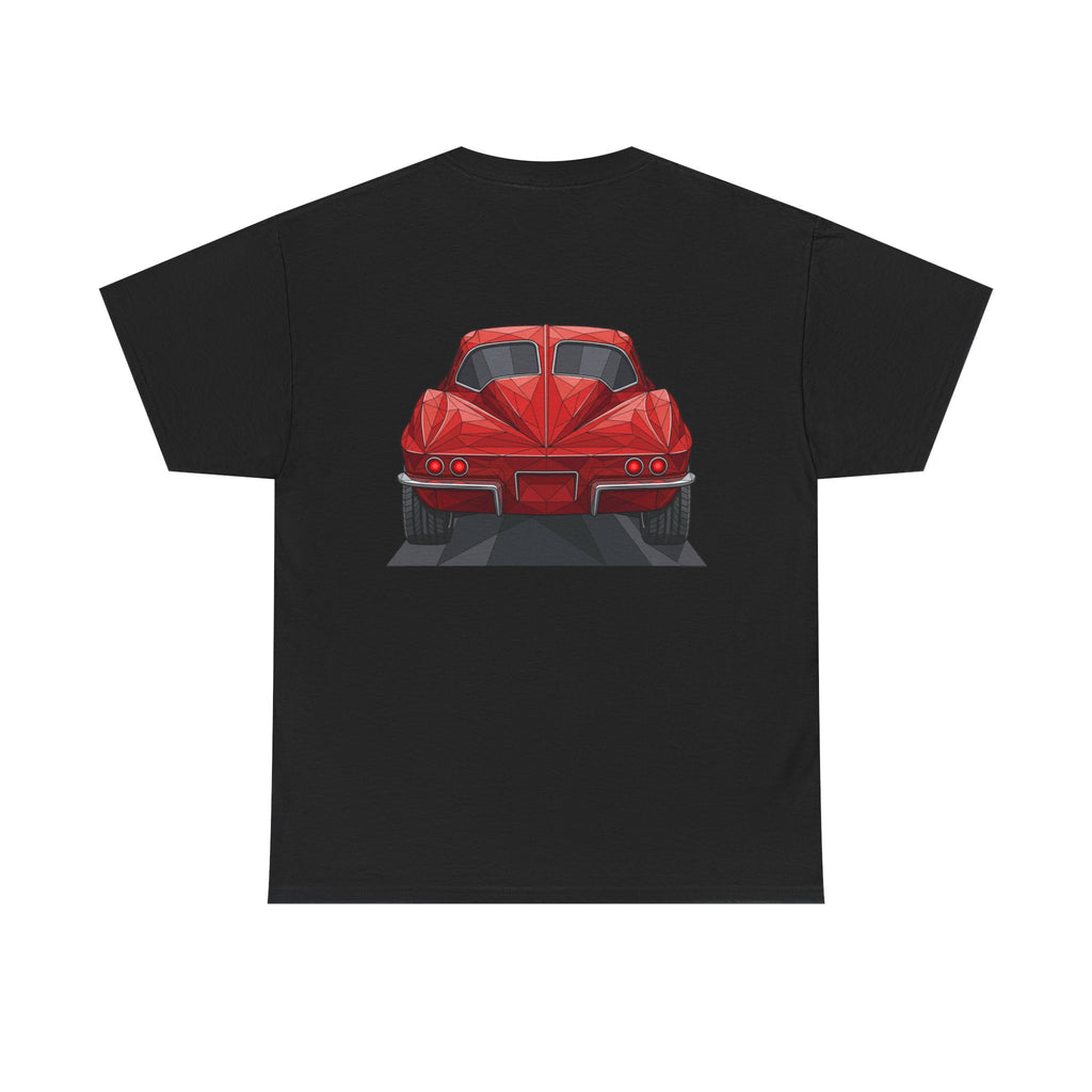 Black crew-neck T-shirt with centered red sports coupe graphic