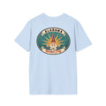 Light blue T-shirt with circular Alabama Rocket City rocket graphic on chest