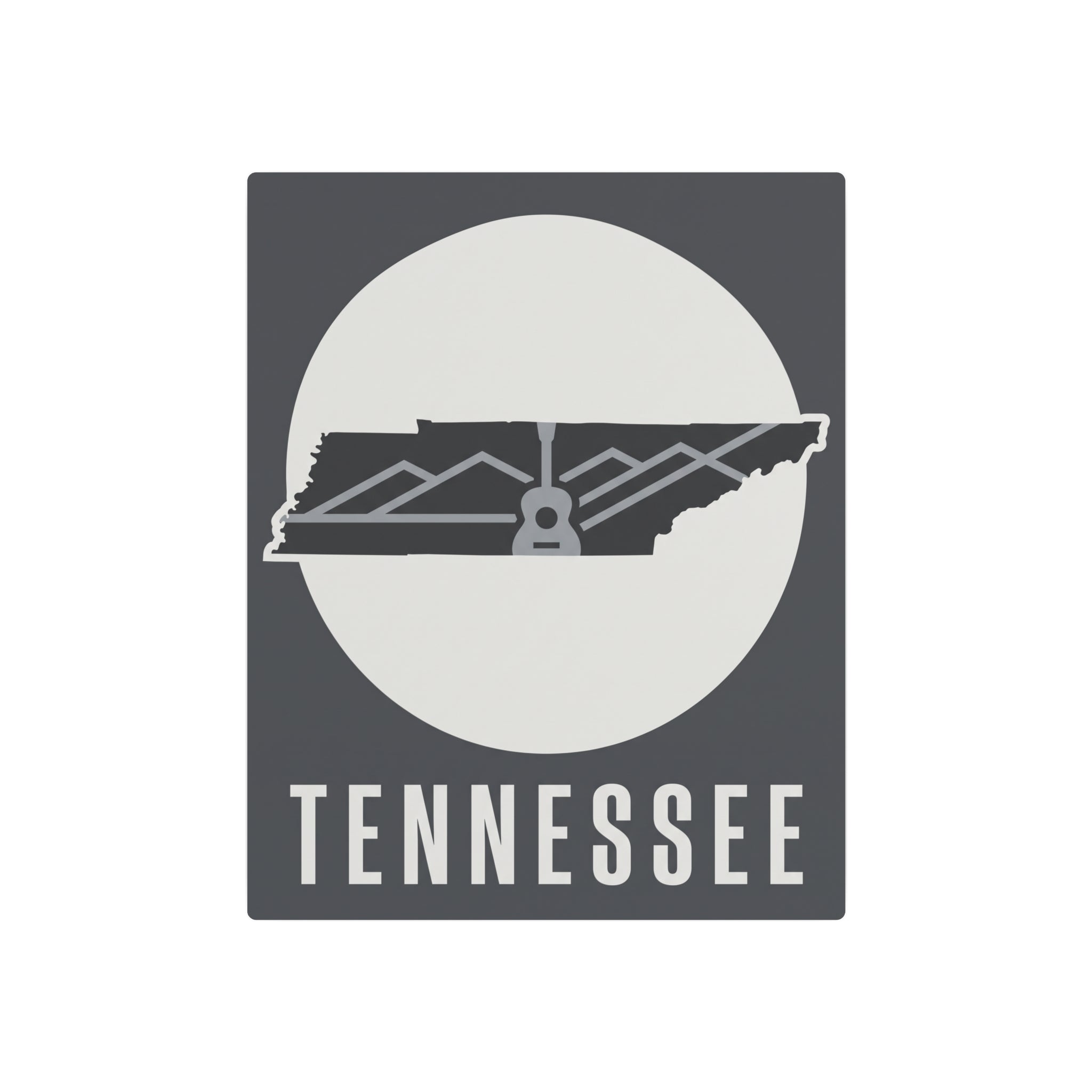 Tennessee metal wall art featuring guitar skyline silhouette and large circular backdrop