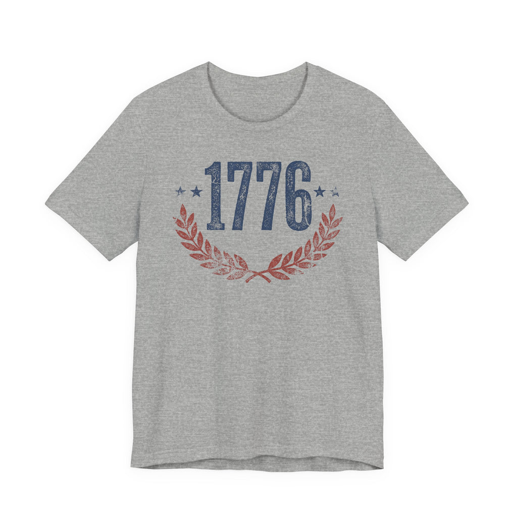 Dark Grey Heather T-shirt with '1776' laurel wreath graphic and star accents