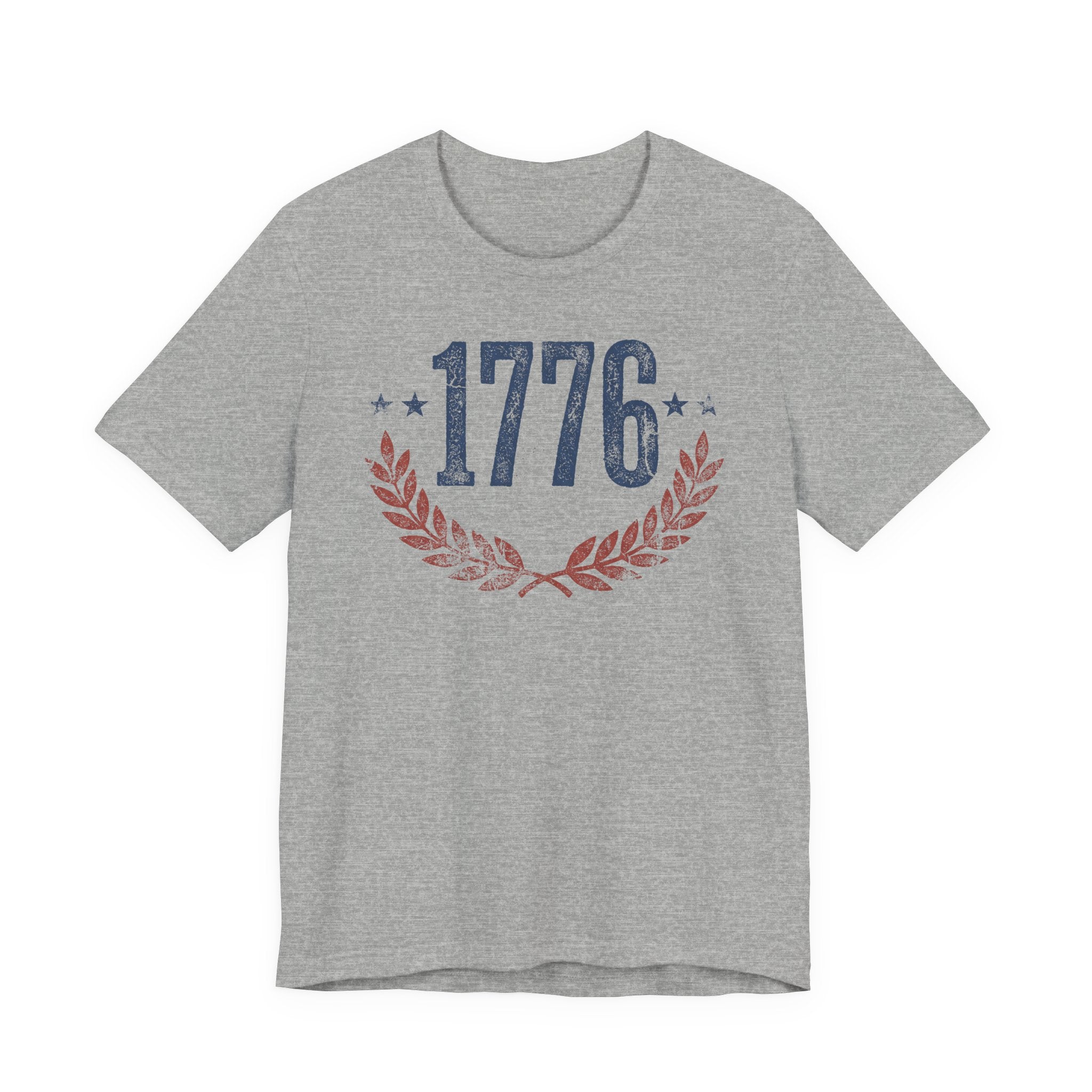 Dark Grey Heather T-shirt with '1776' laurel wreath graphic and star accents