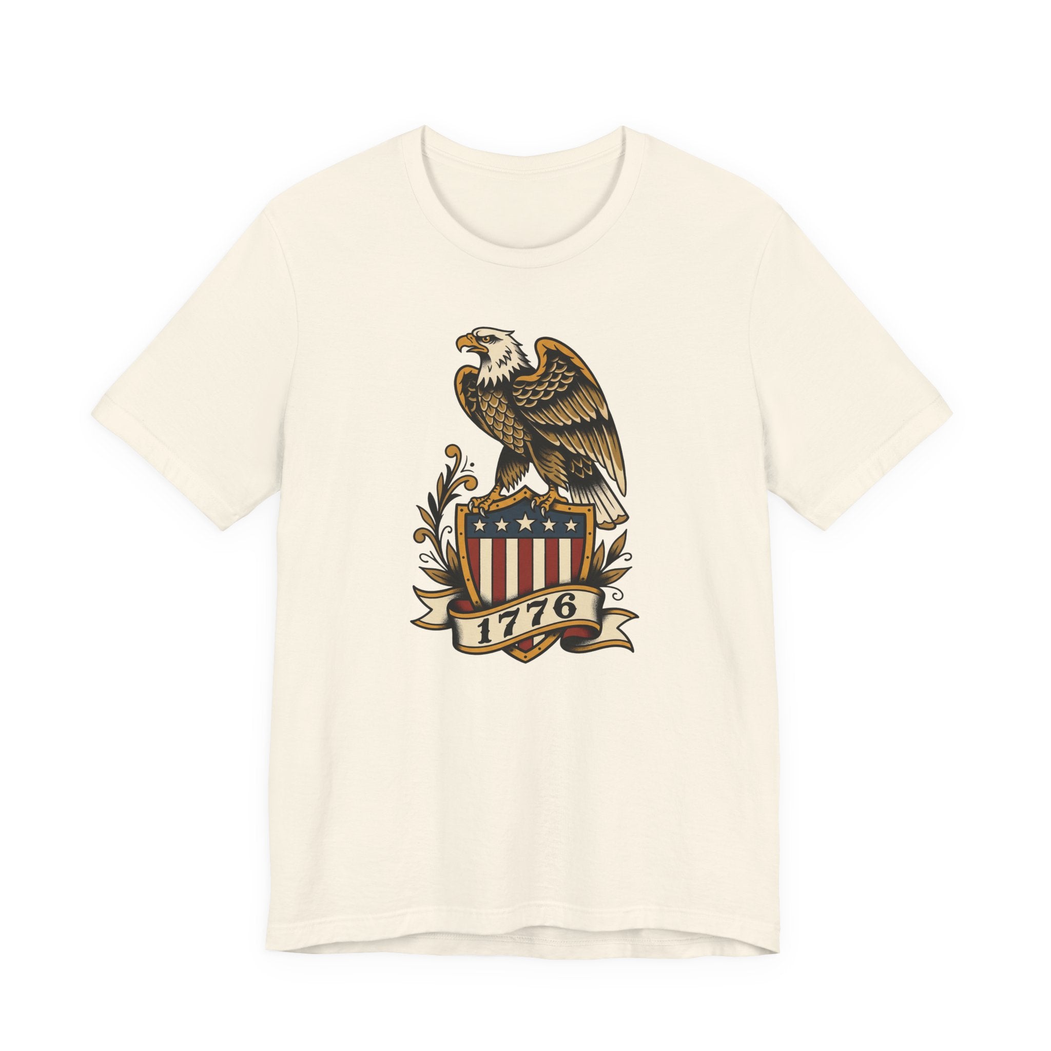 Cream t-shirt with eagle shield graphic and 1776 banner