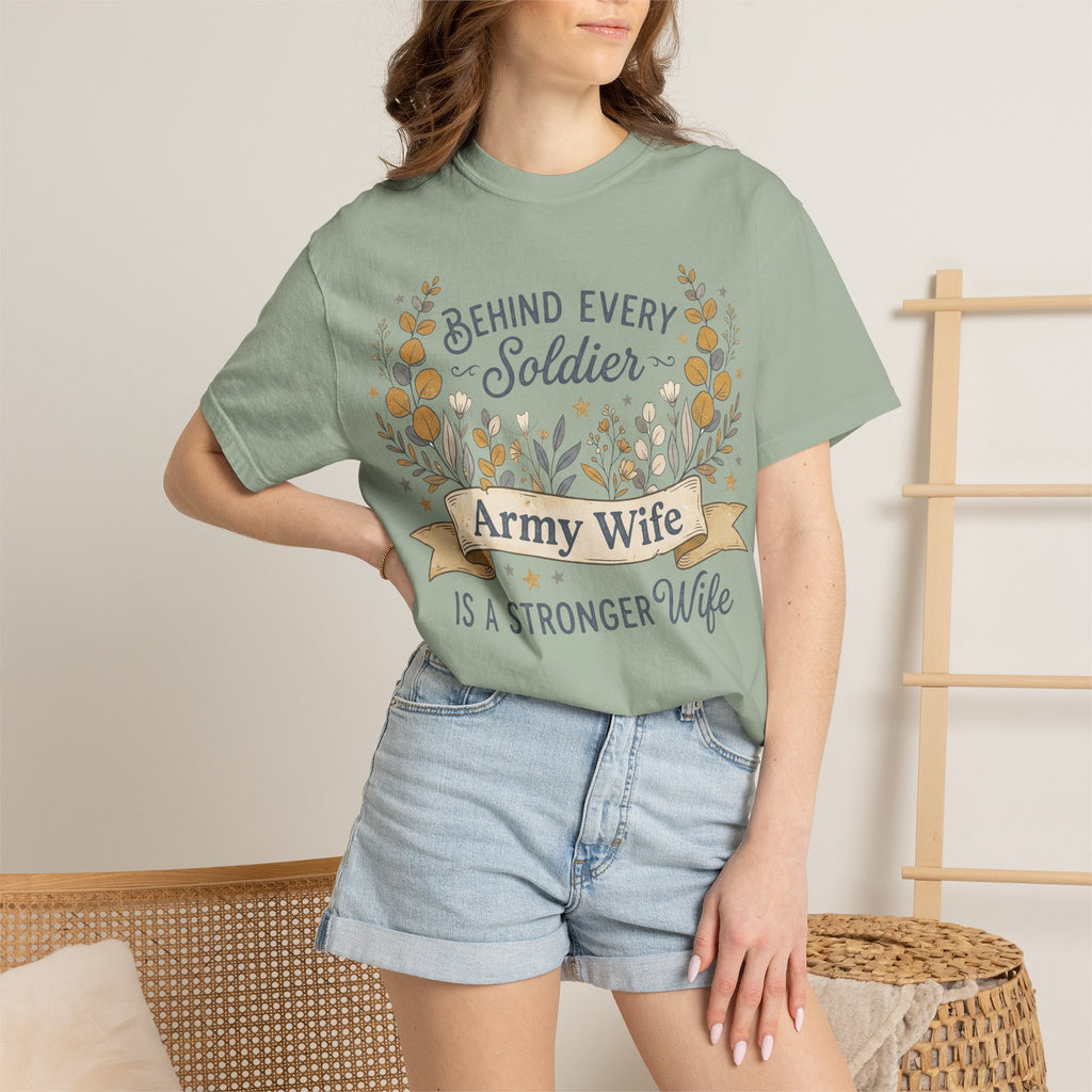Mint green t-shirt with floral “Behind Every Soldier” “Army Wife” “stronger wife”