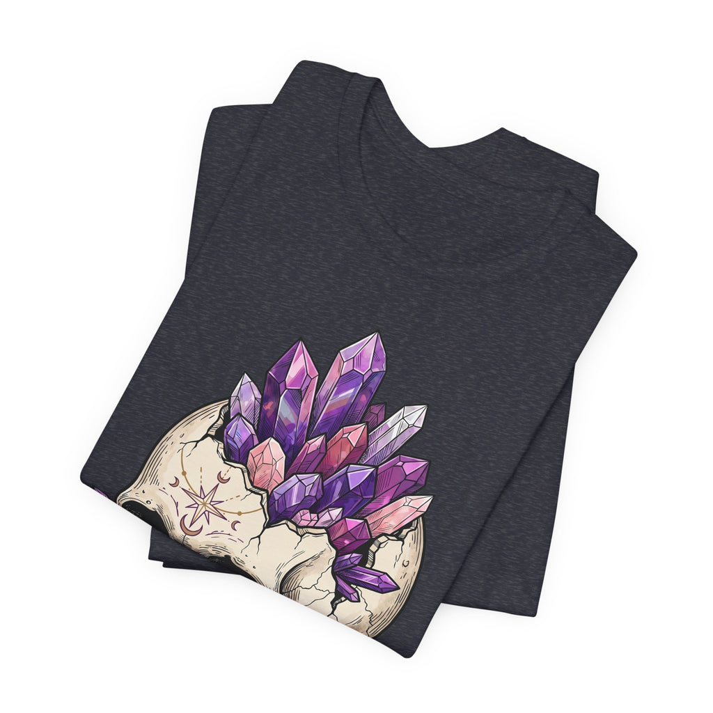 Crystal Skull T-Shirt on heather navy: amethyst crystal skull illustration