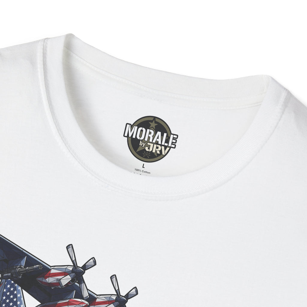 DEATH FROM ABOVE C-130 T-shirt, white: chest neckline logo patch