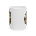 White ceramic mug with colorful Hawaii Volcanoes graphic on the side