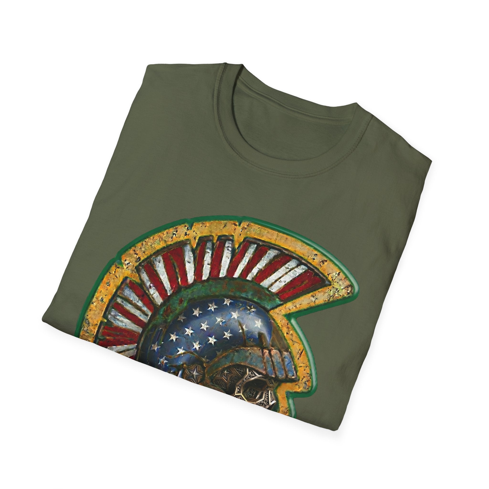 Military Green T-shirt with American flag helmet skull graphic