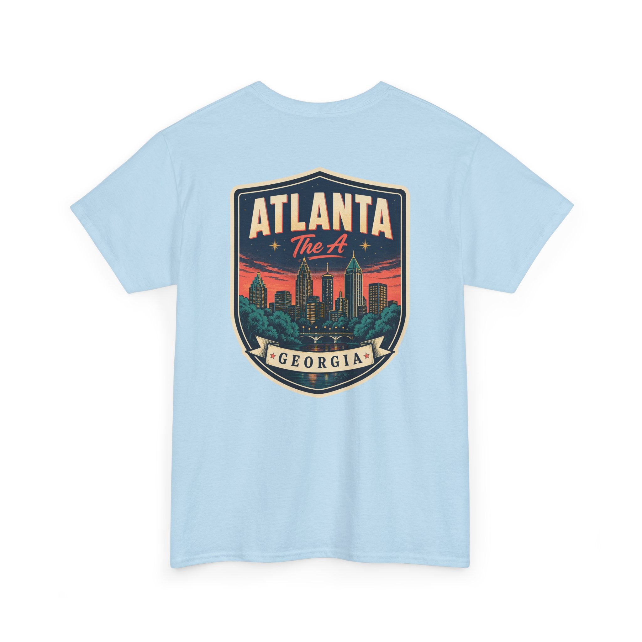 Light blue T-shirt with Atlanta Georgia skyline badge print
