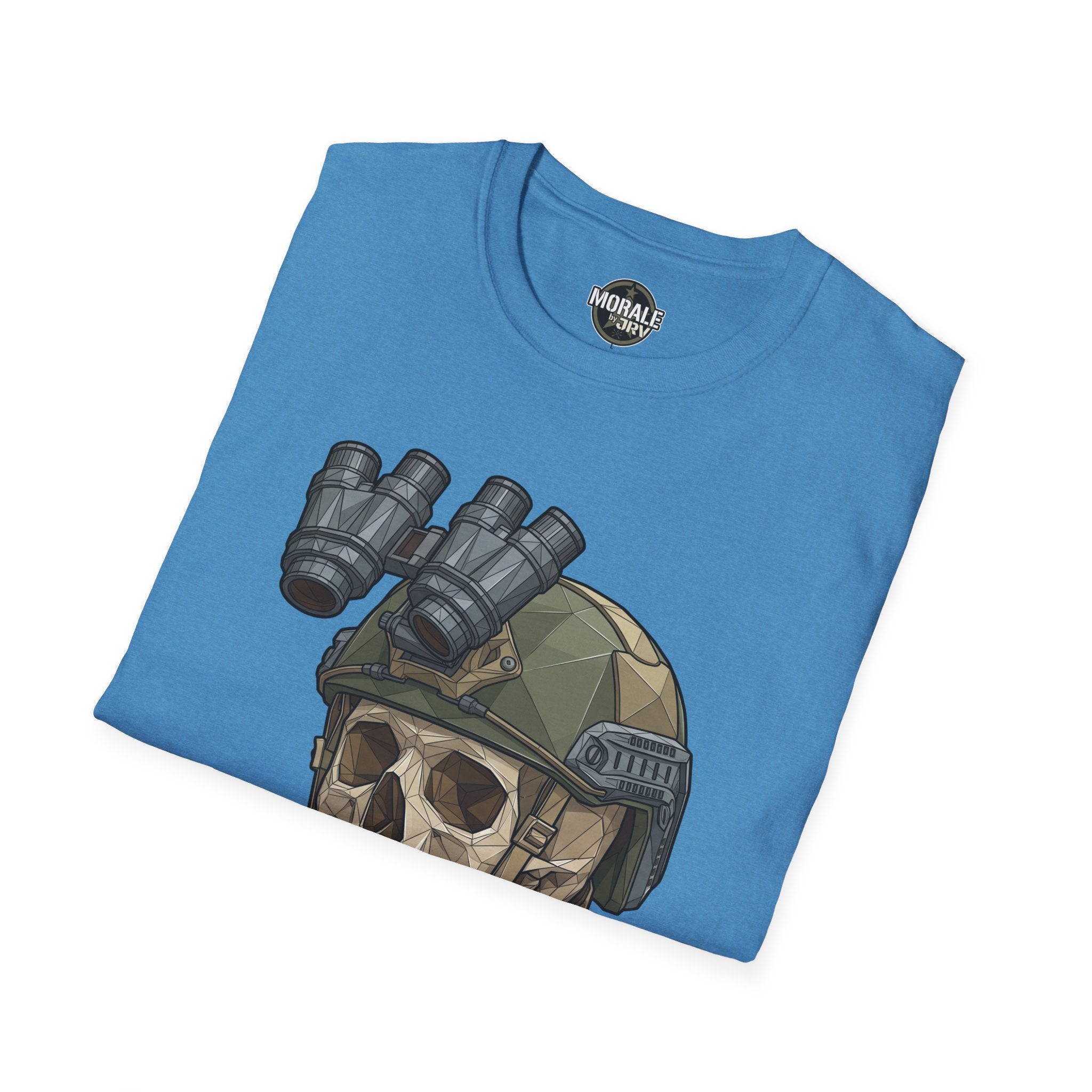 Blue tactical skull helmet graphic T-shirt