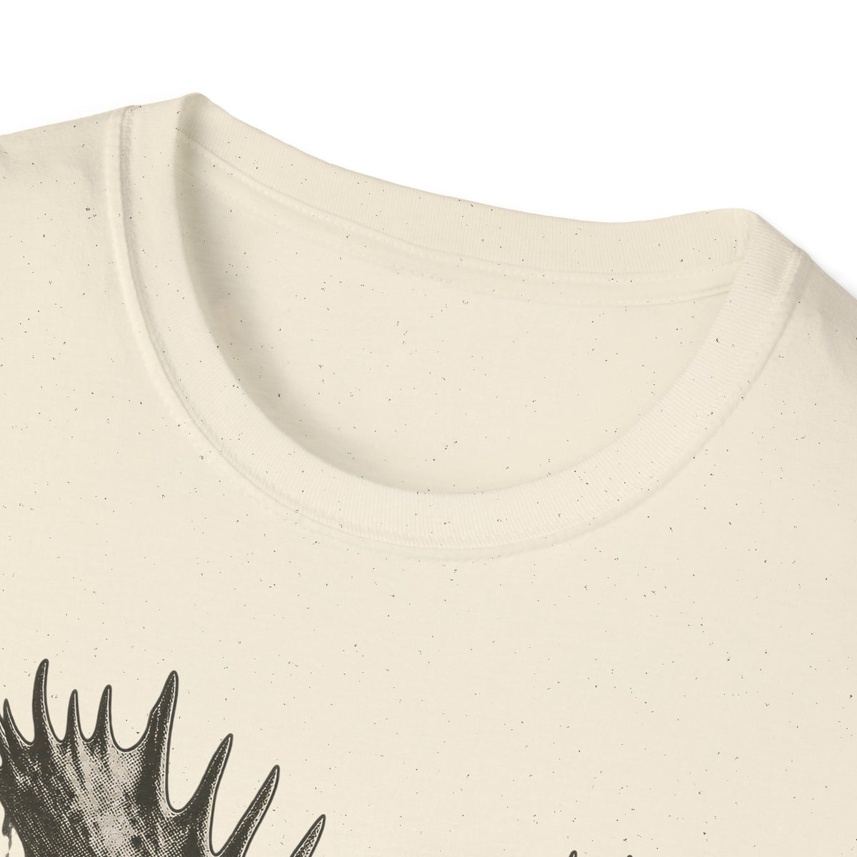 Natural off-white crew-neck T-shirt with partial moose antler graphic at lower left