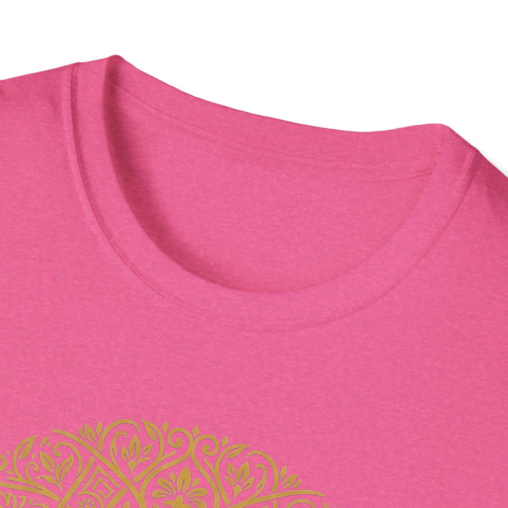 Pink T-shirt crew neck, close-up fabric texture