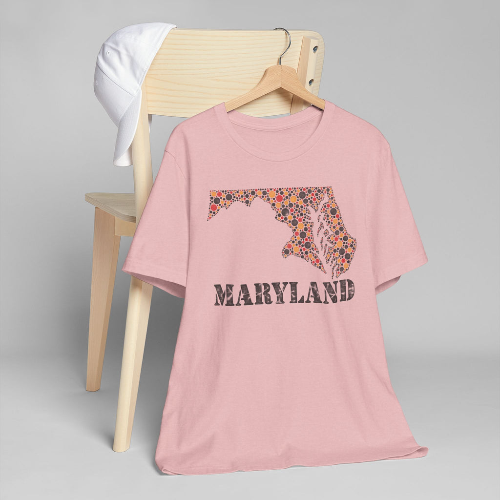 Maryland floral map graphic T-shirt in heather pink, crew neck, short sleeves, front print
