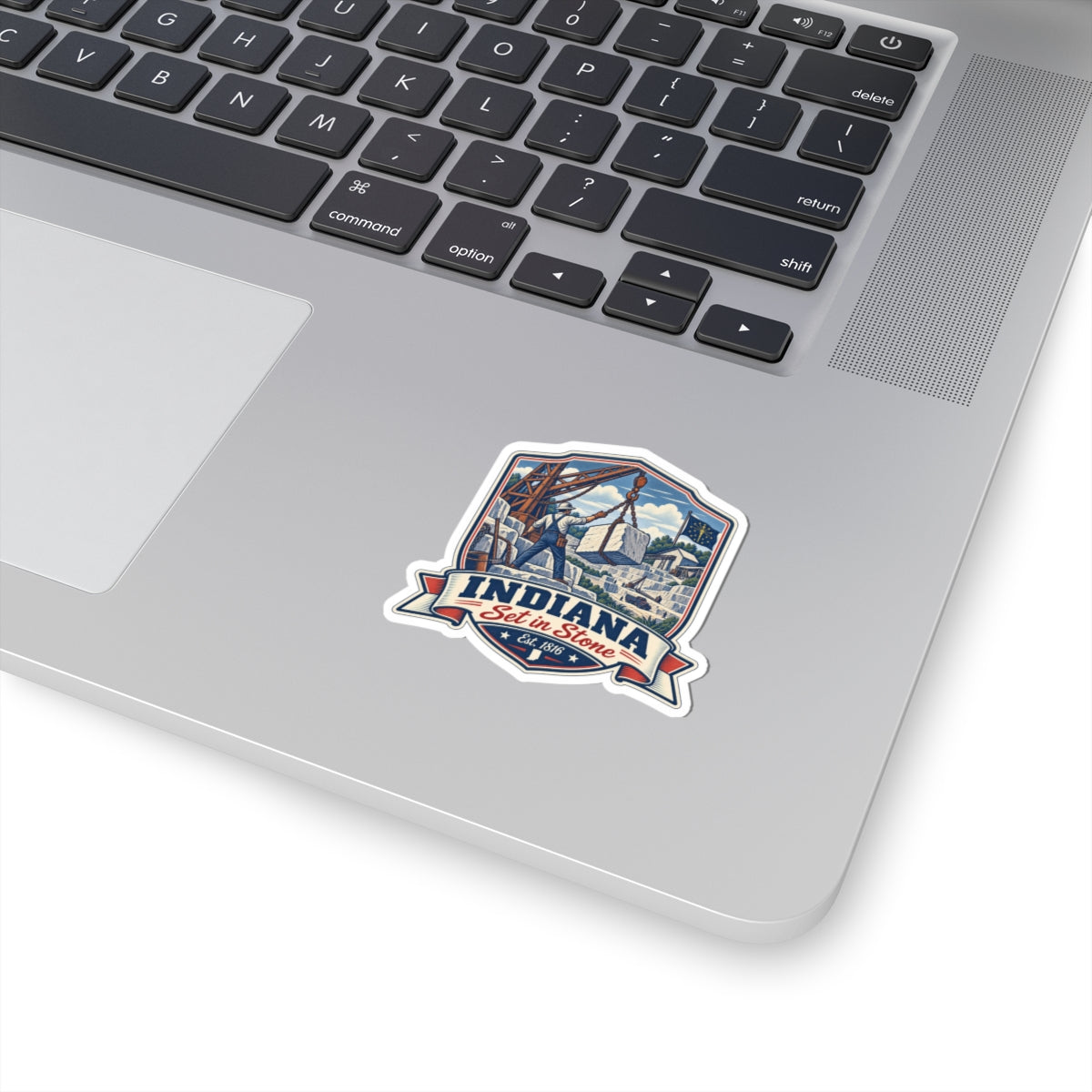 Indiana state pride kiss-cut sticker on laptop