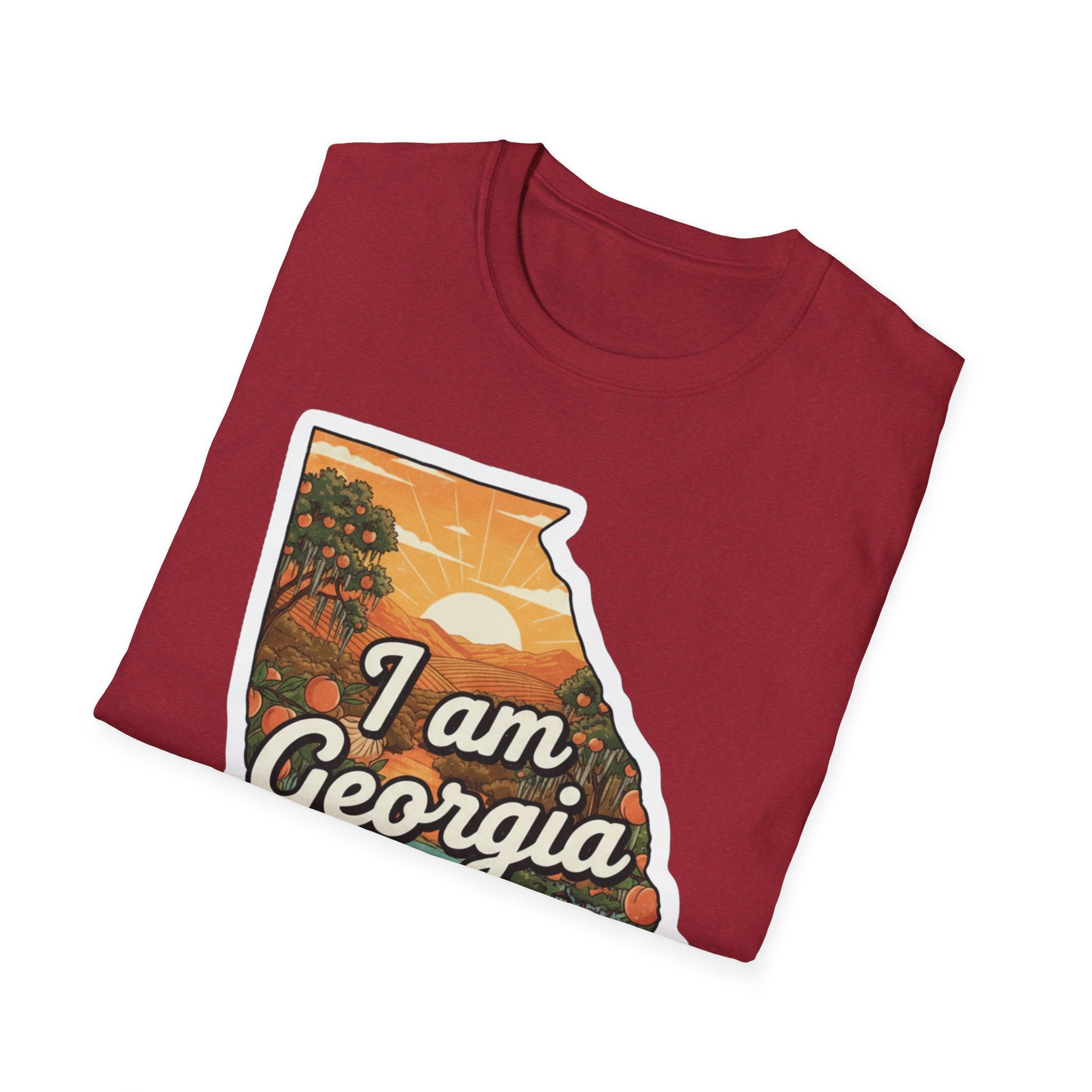 I Am Georgia T-shirt, heather red, Georgia sunset bulldog graphic