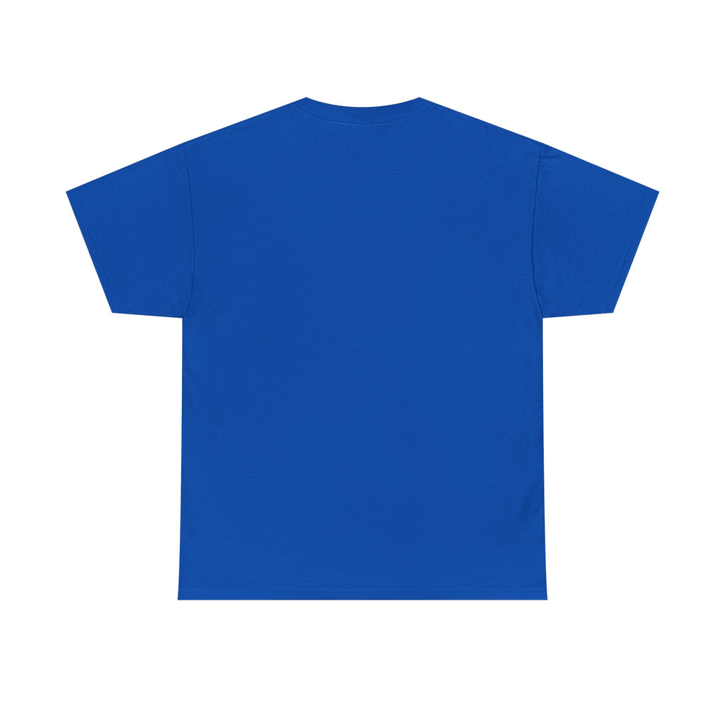 Royal blue T-shirt back view with crew neck and short sleeves