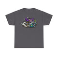 Charcoal biker cat graphic T-shirt with grinning cat on a motorcycle