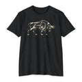 Black T-shirt with geometric charging bull graphic, crew neck, short sleeves