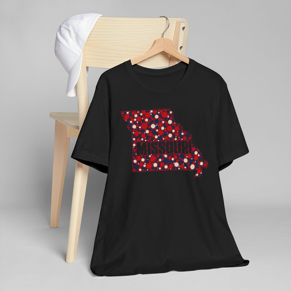 Missouri State Floral Map T-Shirt | Red White and Blue Missouri Outline Graphic Tee